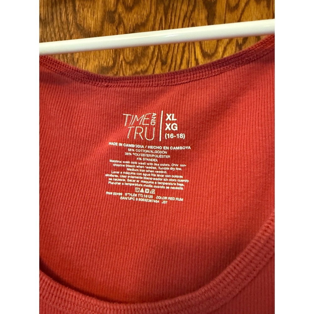 Time and Tru Womens XL Red Rum Ribbed Scoop Neck Tank Top TTL18120 Cotton Blend - Picture 2 of 3